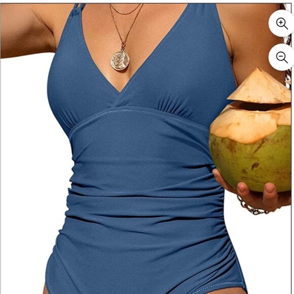 Charmo Women V Neck One Piece Swimsuits Tummy Control Runched Monokini - L NWT - Picture 1 of 7